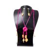 Parure Collier et Boucles d'Oreilles Fuchsia et Doré