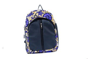 Sac à dos en tissu wax floral bleu et jaune