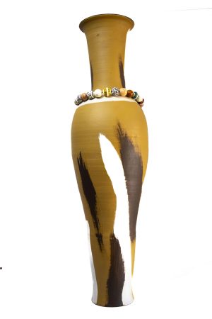 Vase sculptural en céramique, motifs peints à la main