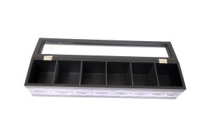 Coffret de rangement en bois, couvercle vitré et motif